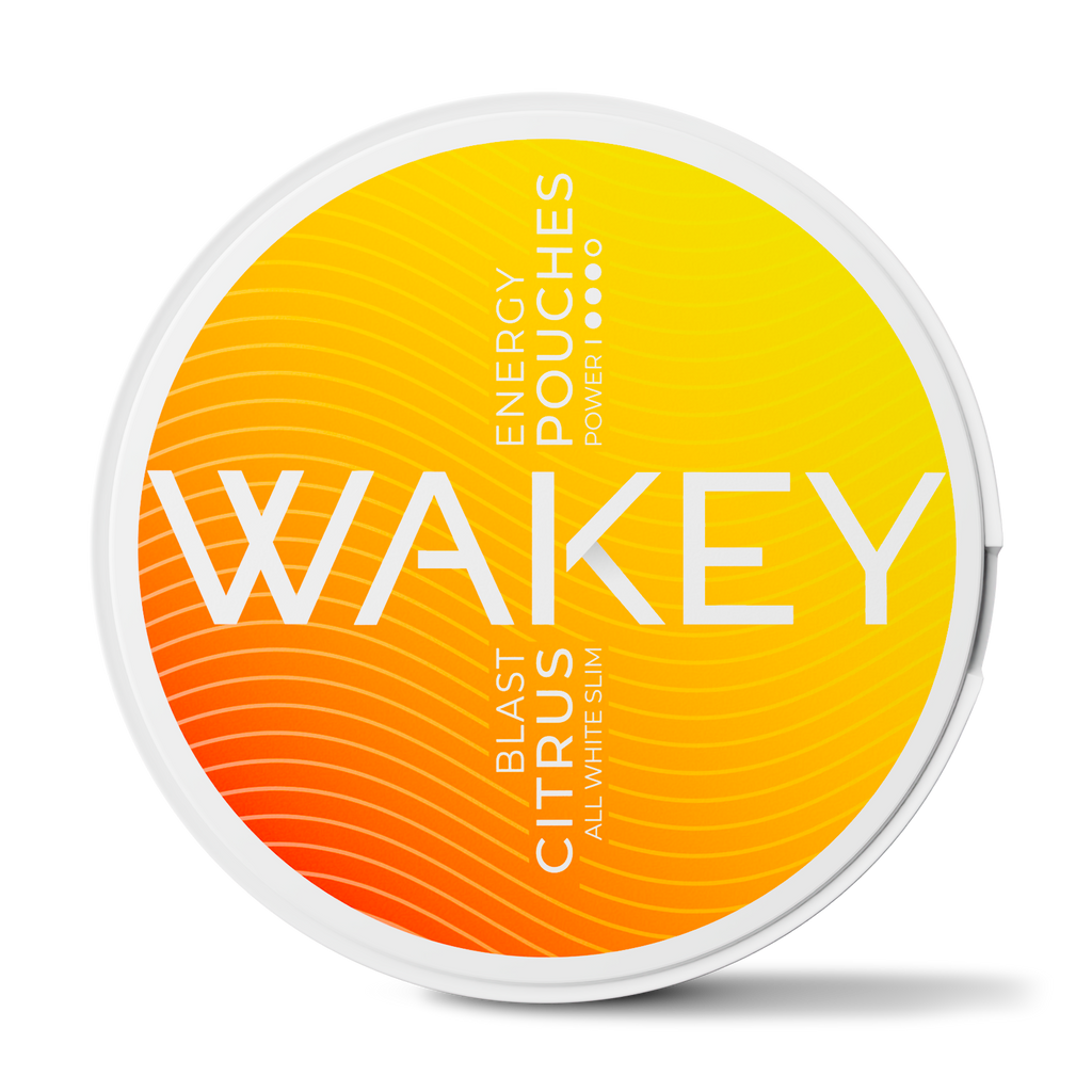 Wakey Energy Pouches, Citrus Blast, All White Slim nikotinfri snus med frugtig smag af citrus, hjælper til snusstop, indeholder koffein
