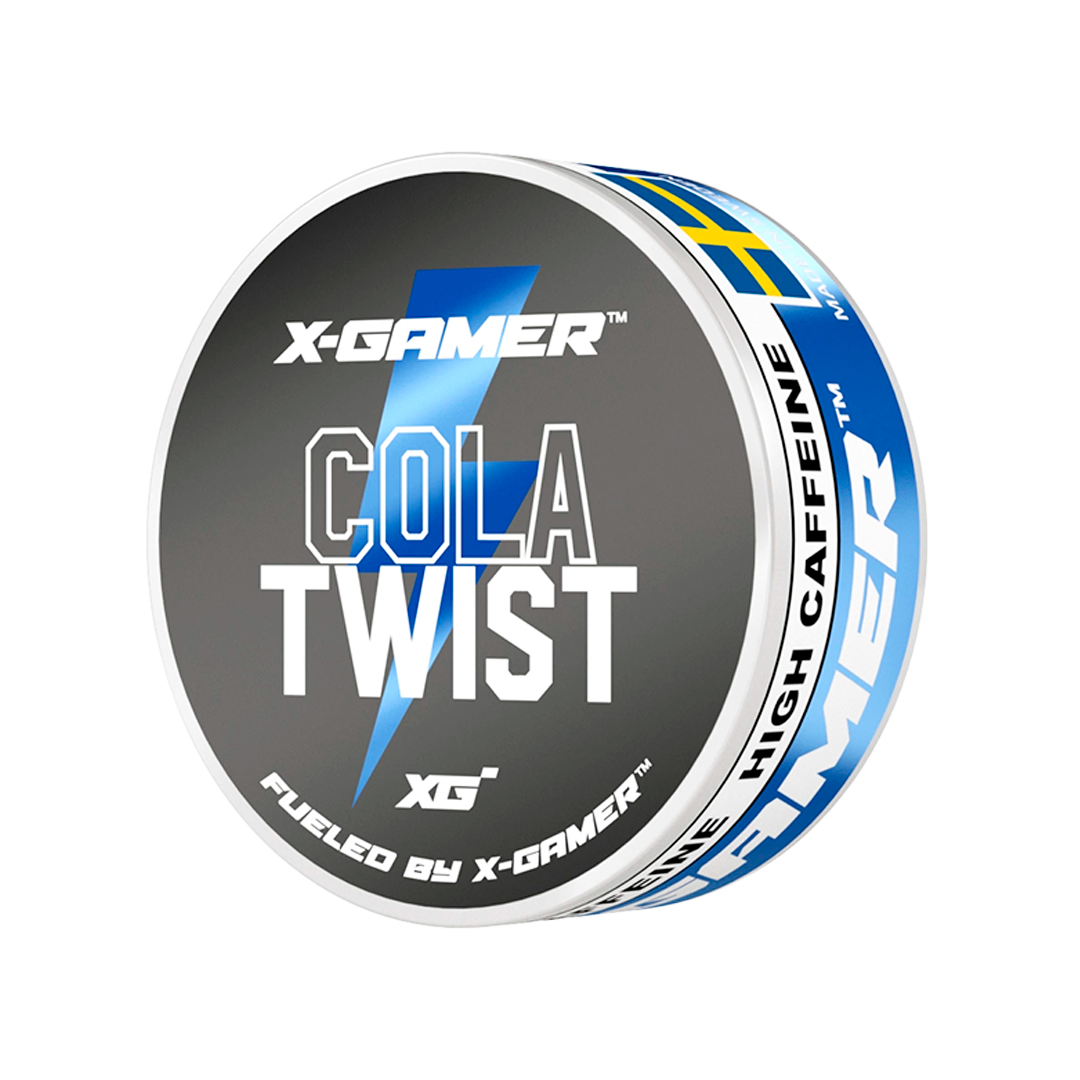 X-Gamer Cola Twist Energy Pouches, nikotinfri snus med koffein og cola smag, hjæler til snusstop